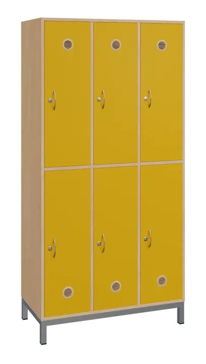 SBS-2233 šatní skříň 6-boxová, 1800x900x400 mm, kovové nohy, korpus bříza irská, dvířka žlutá odio